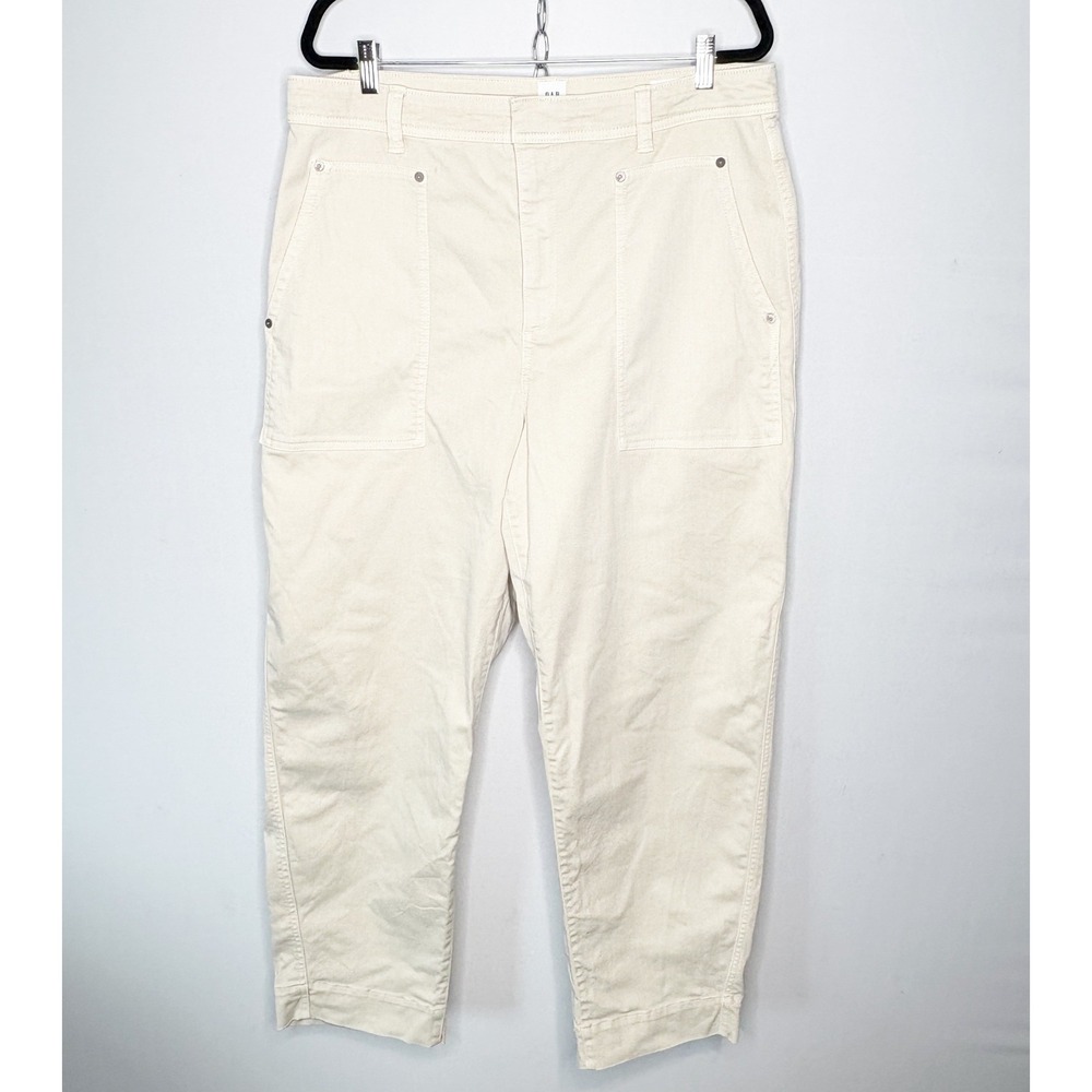 GAP Barrel Khaki Pants Women 18 Tall‎ Cream High Rise Patch Pocket Relax Tapered